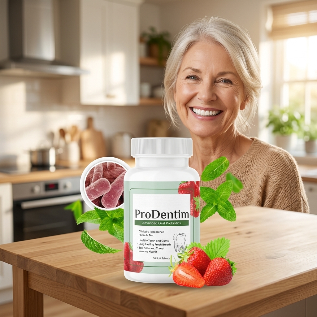 ProDentim Supplement Bottle and Happy Smile
